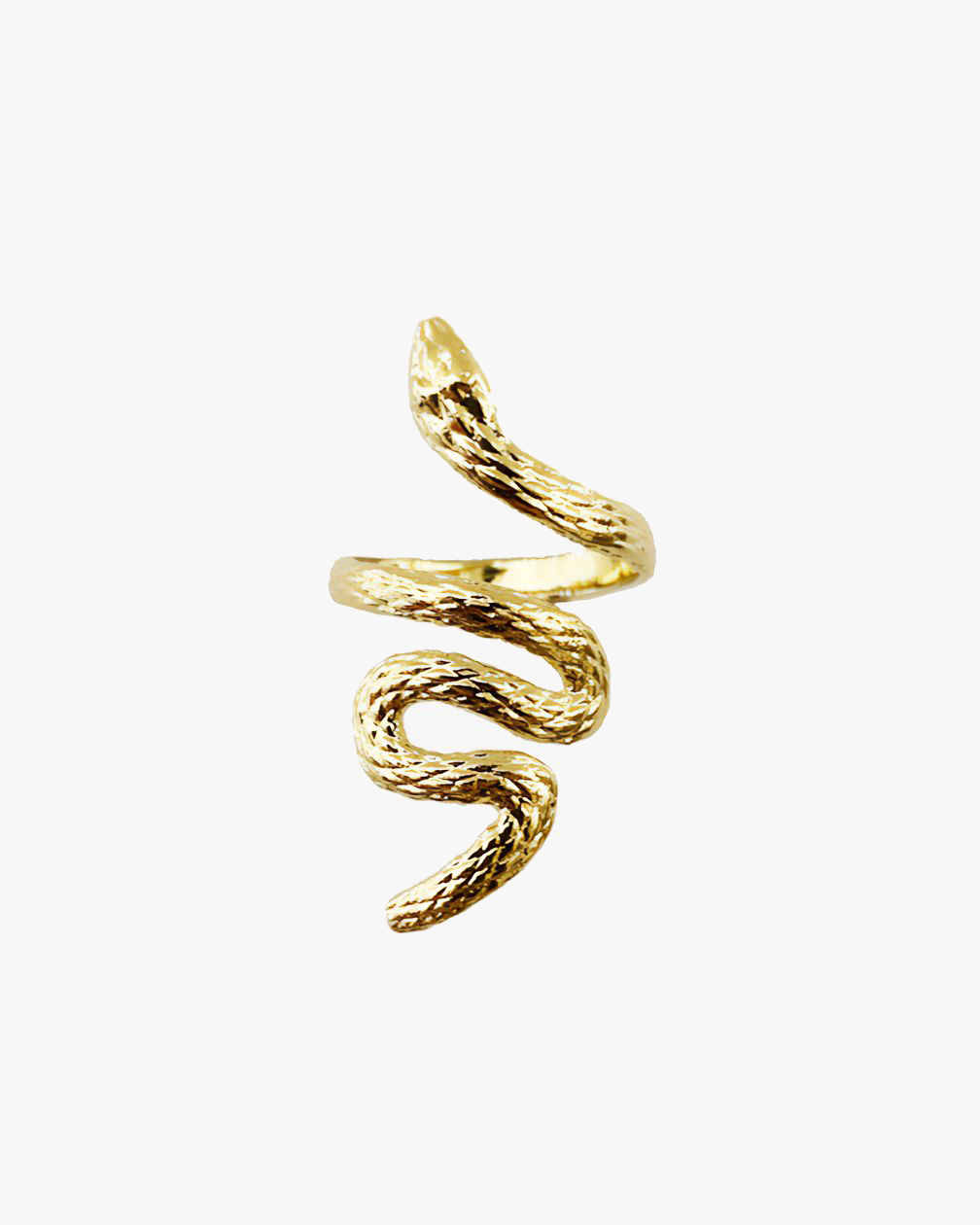 Bague HELLES modèle Boa en laiton doré à l'or fin 24 carats en forme de serpent ajustable de 4 cm de hauteur