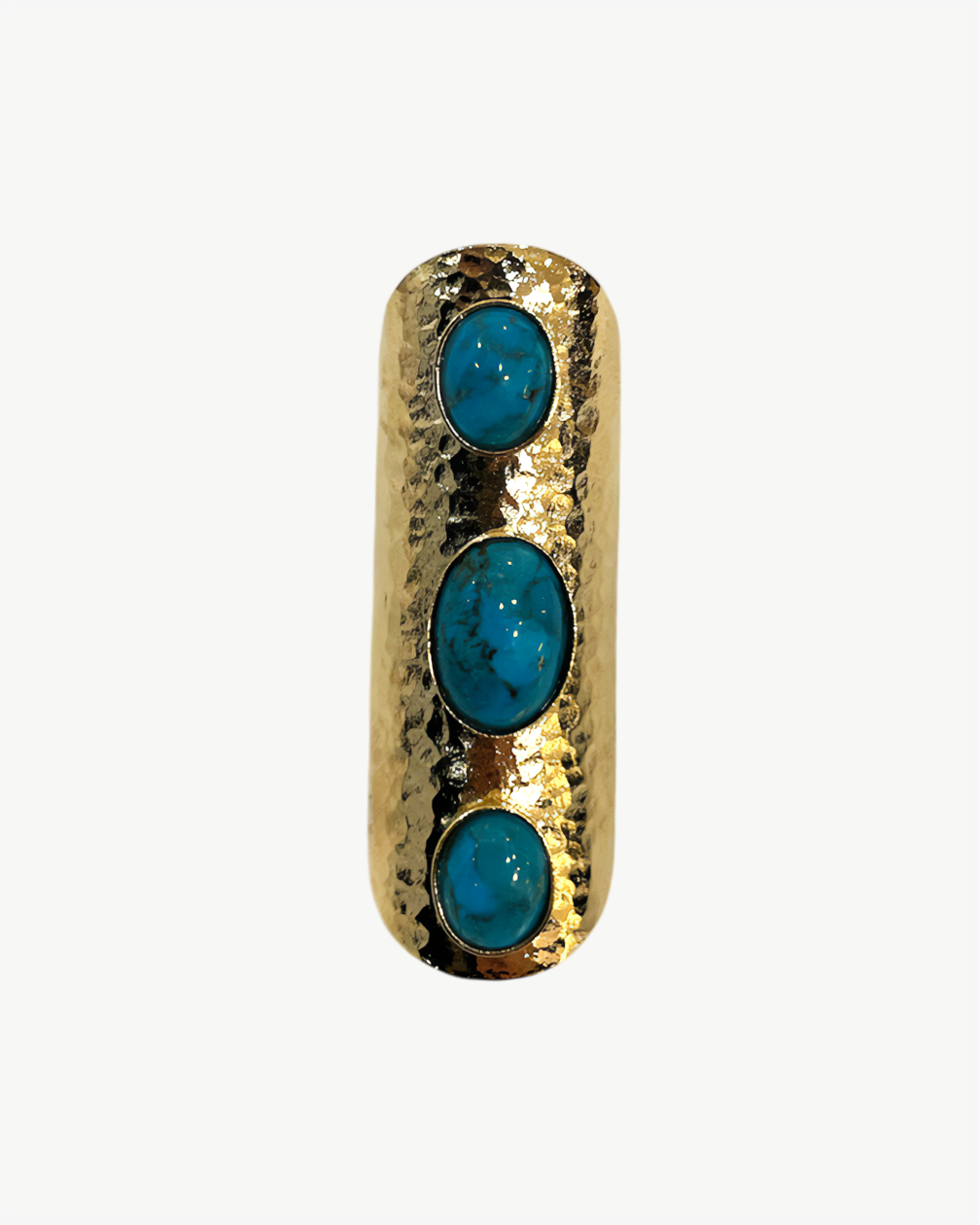 Bague HELLES bohème ajustable en laiton doré martelé avec trois pierres naturelles turquoise ovales