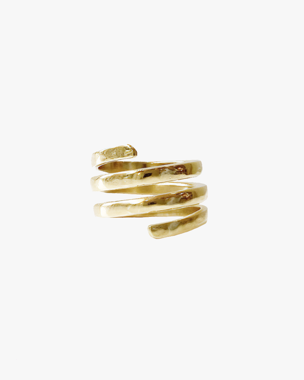 Bague ajustable HELLES Vertige en laiton doré à l'or fin 24 carats au design en spirale martelée