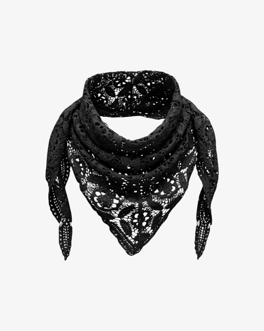 Foulard crochet noir HELLES en coton avec motif ajouré style bohème pour accessoiriser vos tenues