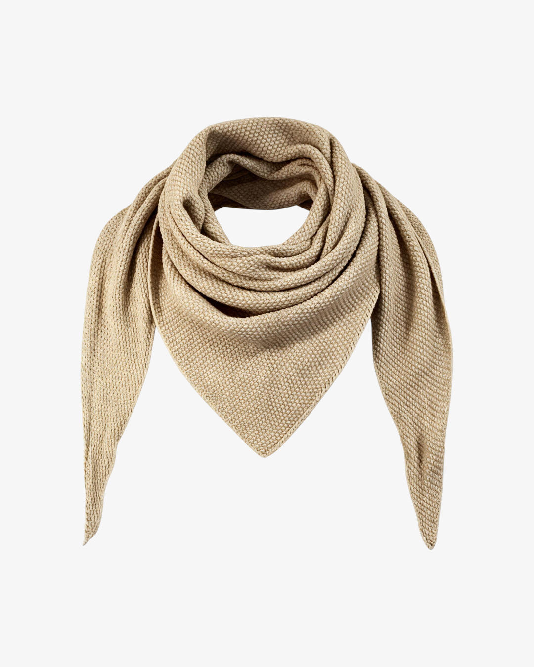Foulard triangle tricot beige HELLES en mélange de laine et alpaga, texture douce et moelleuse pour l'hiver