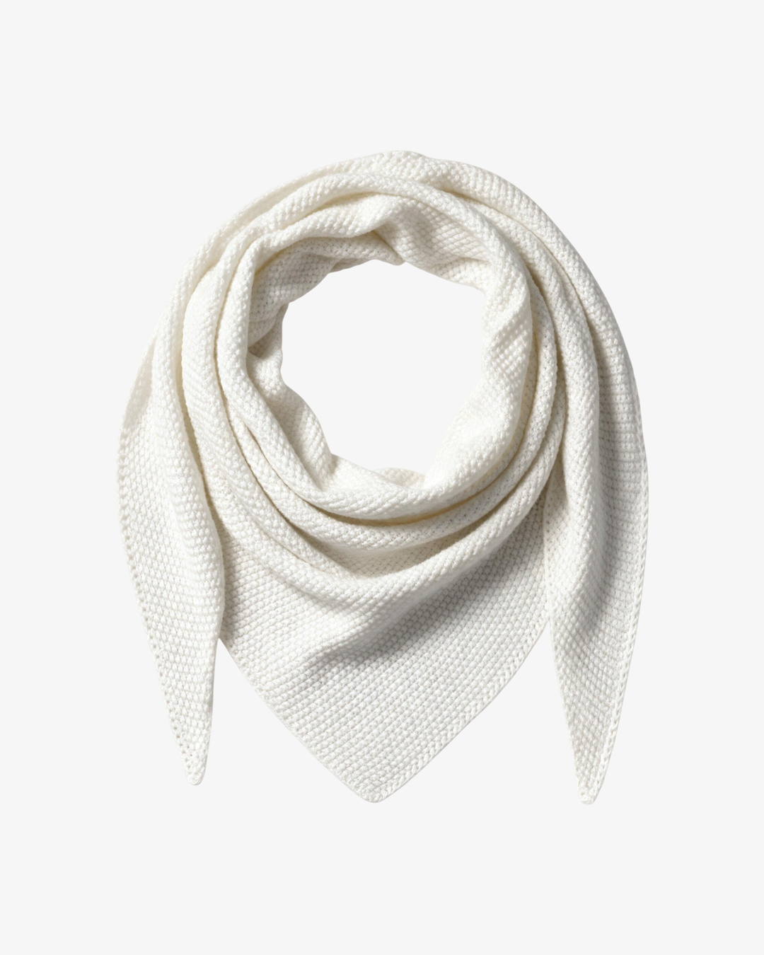 Foulard triangle tricot blanc HELLES en mélange de laine et alpaga, texture douce et moelleuse pour l'hiver