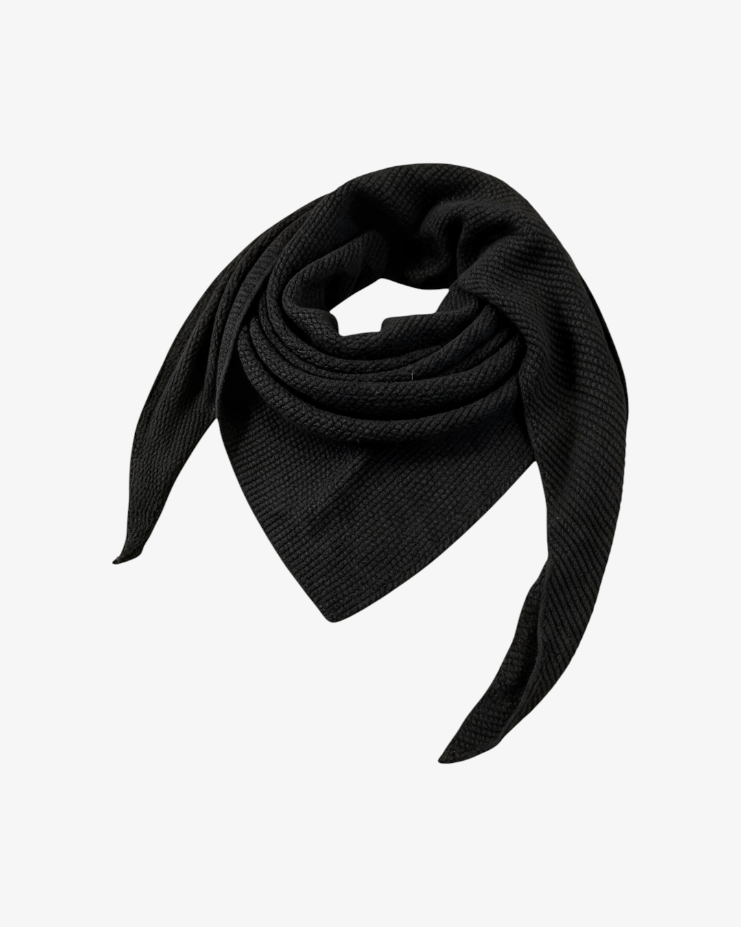 Foulard triangle tricot noir HELLES en mélange de laine et alpaga, texture douce et chaude pour l'hiver