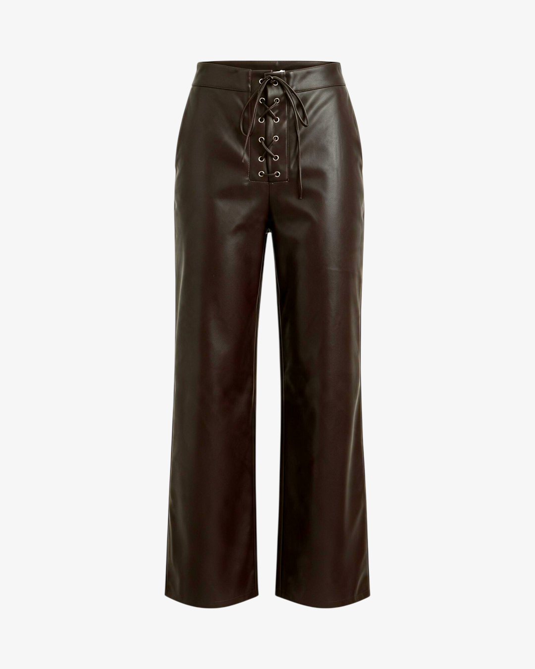 Pantalon Camden HELLES marron en similicuir avec laçage frontal et coupe droite