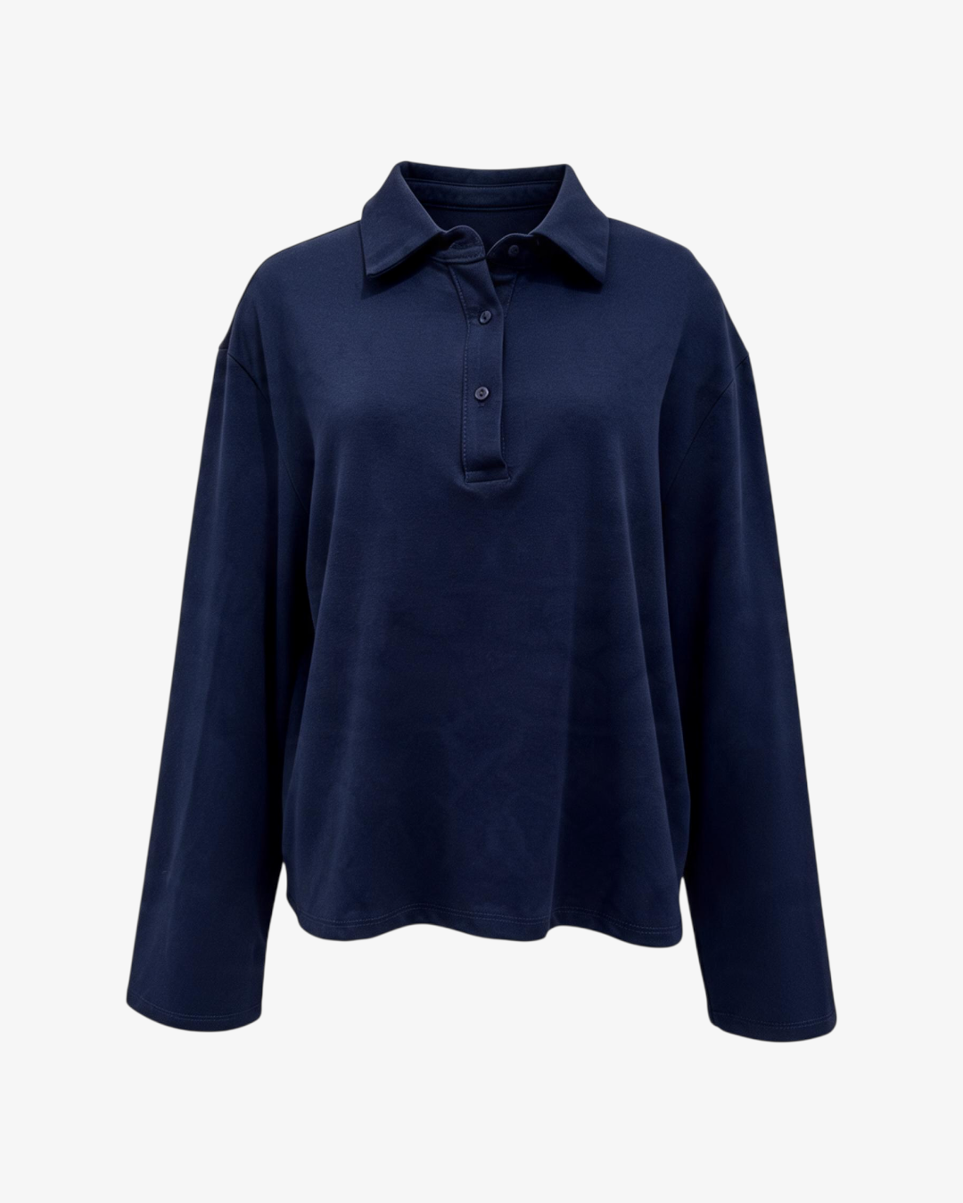 Polo basique HELLES bleu marine à manches longues avec col classique et patte de boutonnage