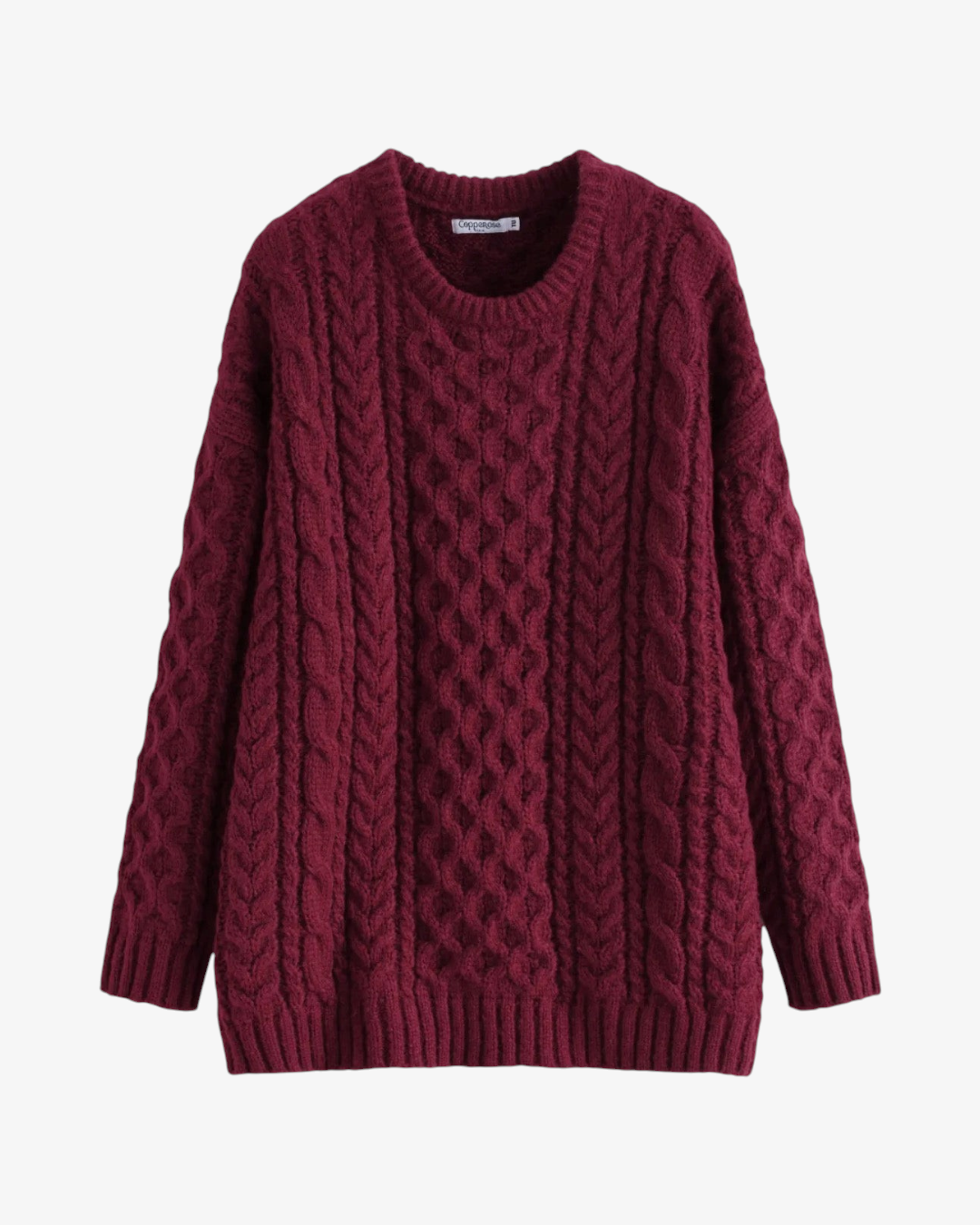 Pull Suzanne HELLES en maille torsadée bordeaux à col rond et coupe décontractée