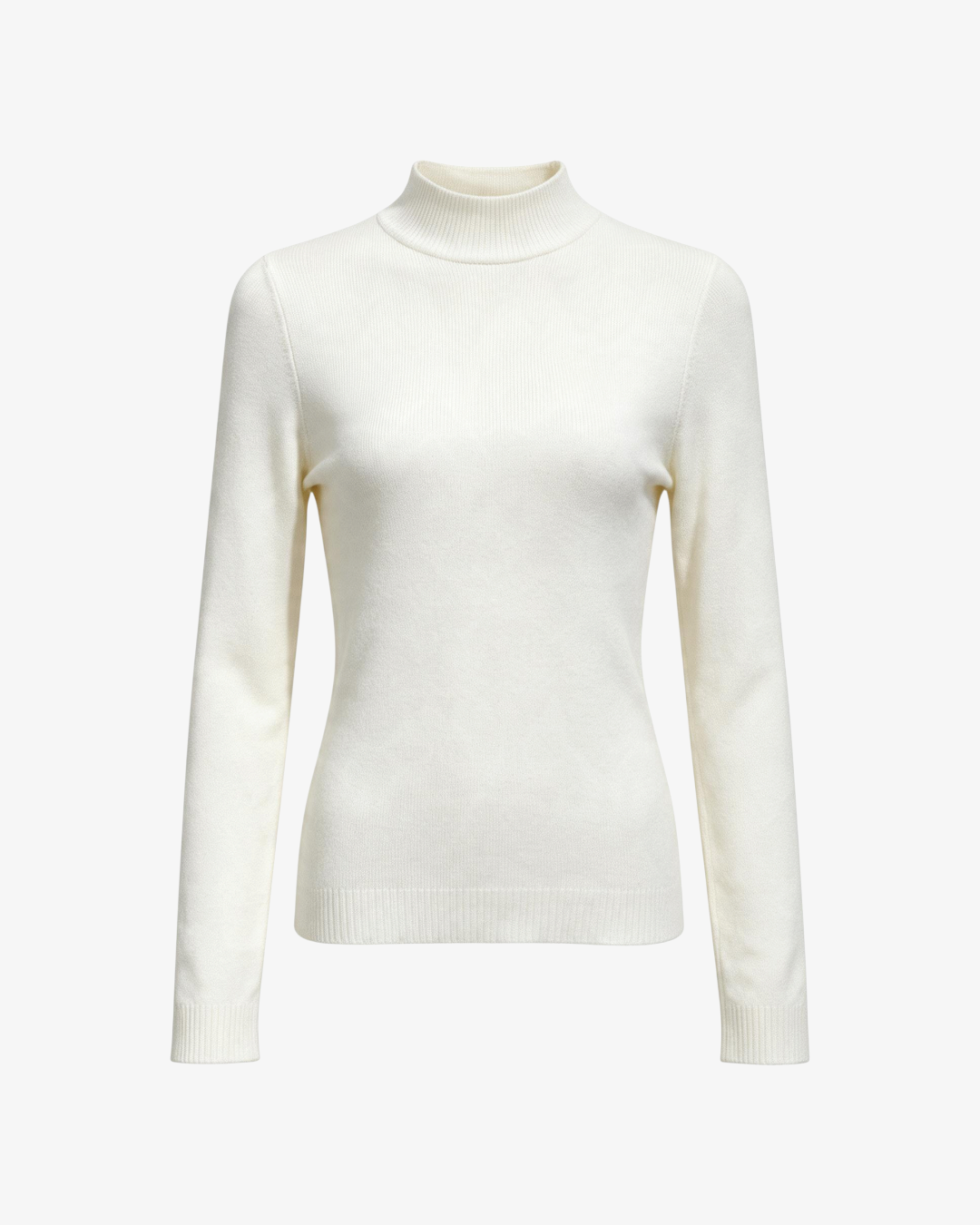 Pull col roulé blanc HELLES en maille fine pour femme avec manches longues et finitions côtelées