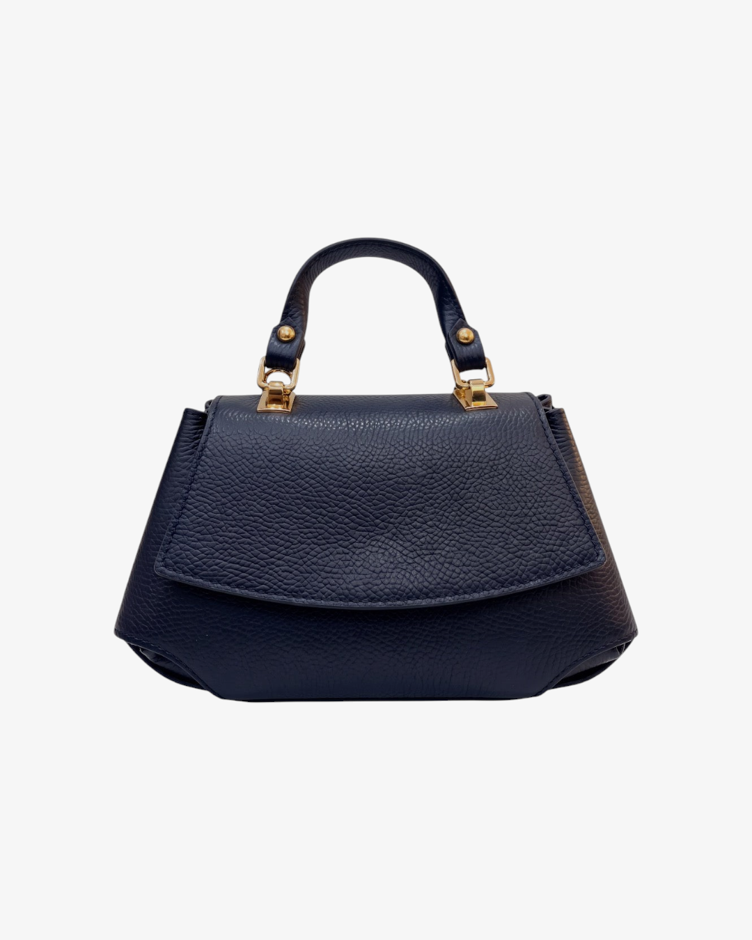 Sac à main HELLES Alma en cuir bleu marine grainé avec poignée courte et détails métalliques dorés