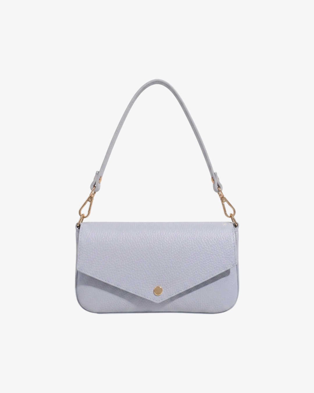 Sac baguette HELLES en cuir gris clair avec anse amovible et fermoir pression doré, design minimaliste italien