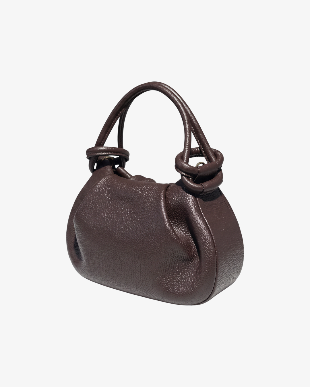 Sac à main HELLES Kim en cuir grainé marron avec anses torsadées et design arrondi
