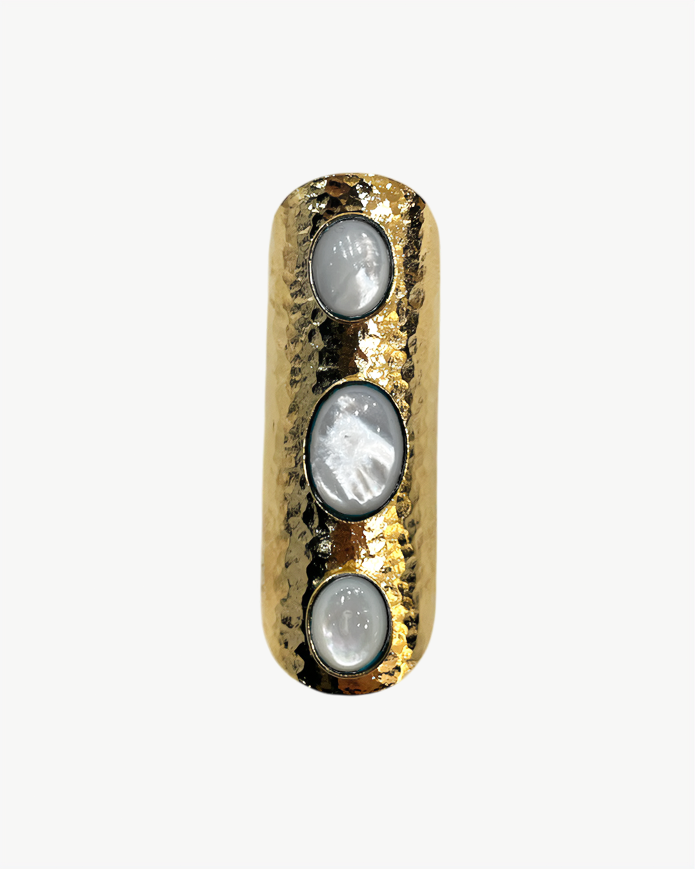 Bague HELLES bohème ajustable en laiton doré à l'or fin 24 carats avec trois pierres naturelles de nacre