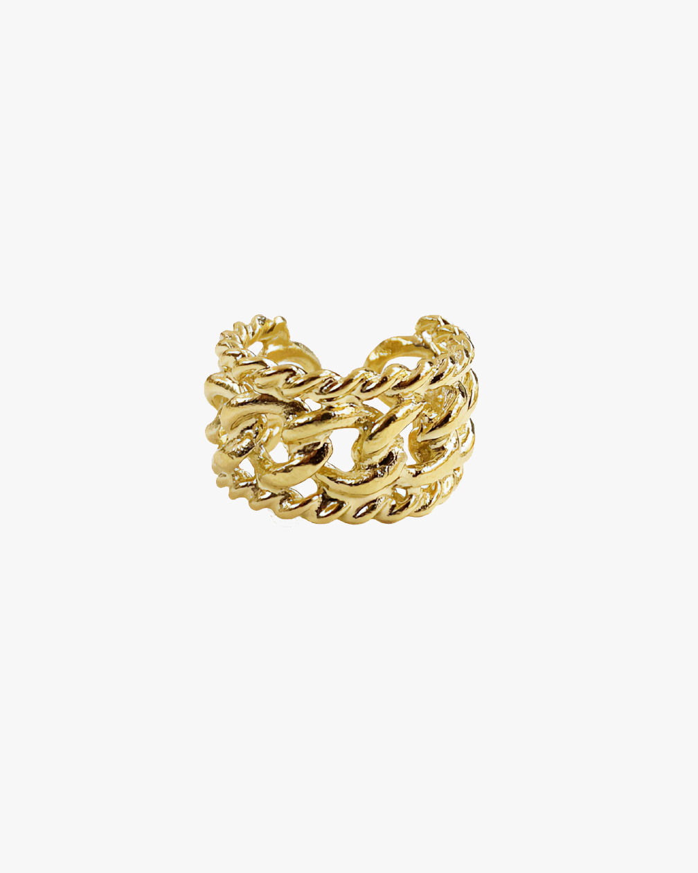 Bague Rock HELLES ajustable en laiton doré à l'or fin 24 carats au design de chaîne tressée