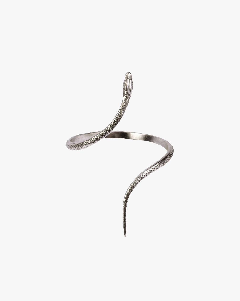 Bracelet enroulé serpent HELLES en laiton argenté patiné, design ajustable de 7 cm de hauteur.
