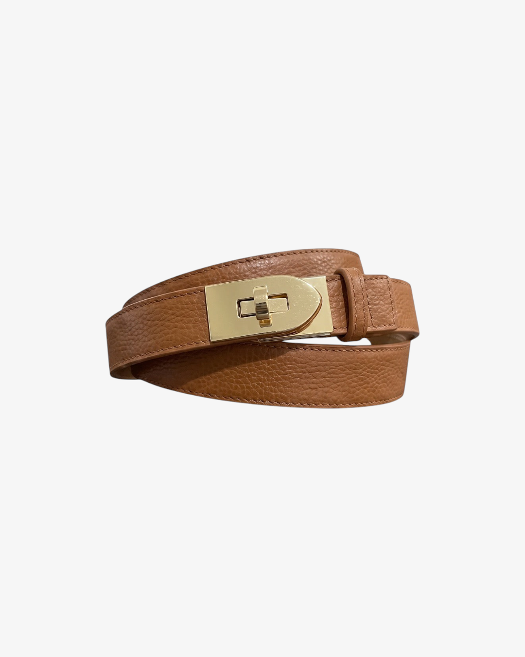 Ceinture HELLES Donna XL en cuir grainé marron avec fermoir tournant doré ajustable
