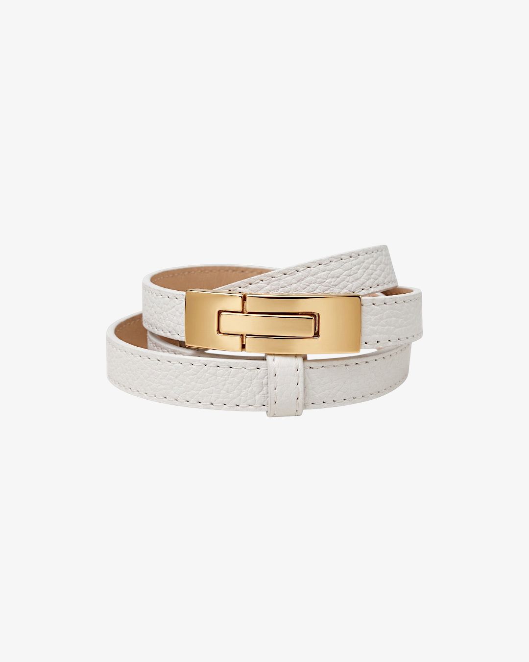 Ceinture HELLES Donna fine en cuir grainé blanc avec fermoir coulissant doré élégant