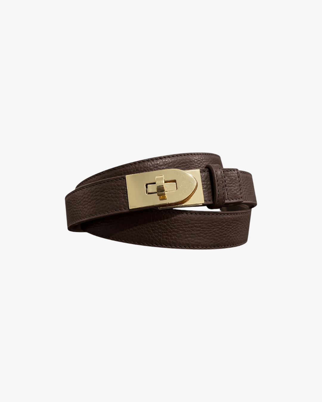 Ceinture HELLES Donna XL en cuir grainé marron avec fermoir tournant doré, fabriquée en Italie.