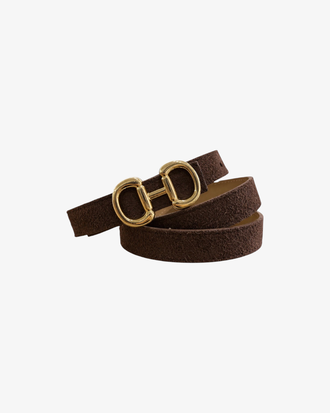 Ceinture Marina HELLES en cuir marron texturé avec une boucle dorée arrondie au style vintage chic