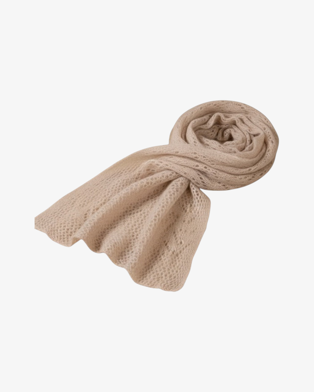 Echarpe HELLES en maille ajourée beige, texture douce et légère en mélange de mohair et laine pour un style élégant.