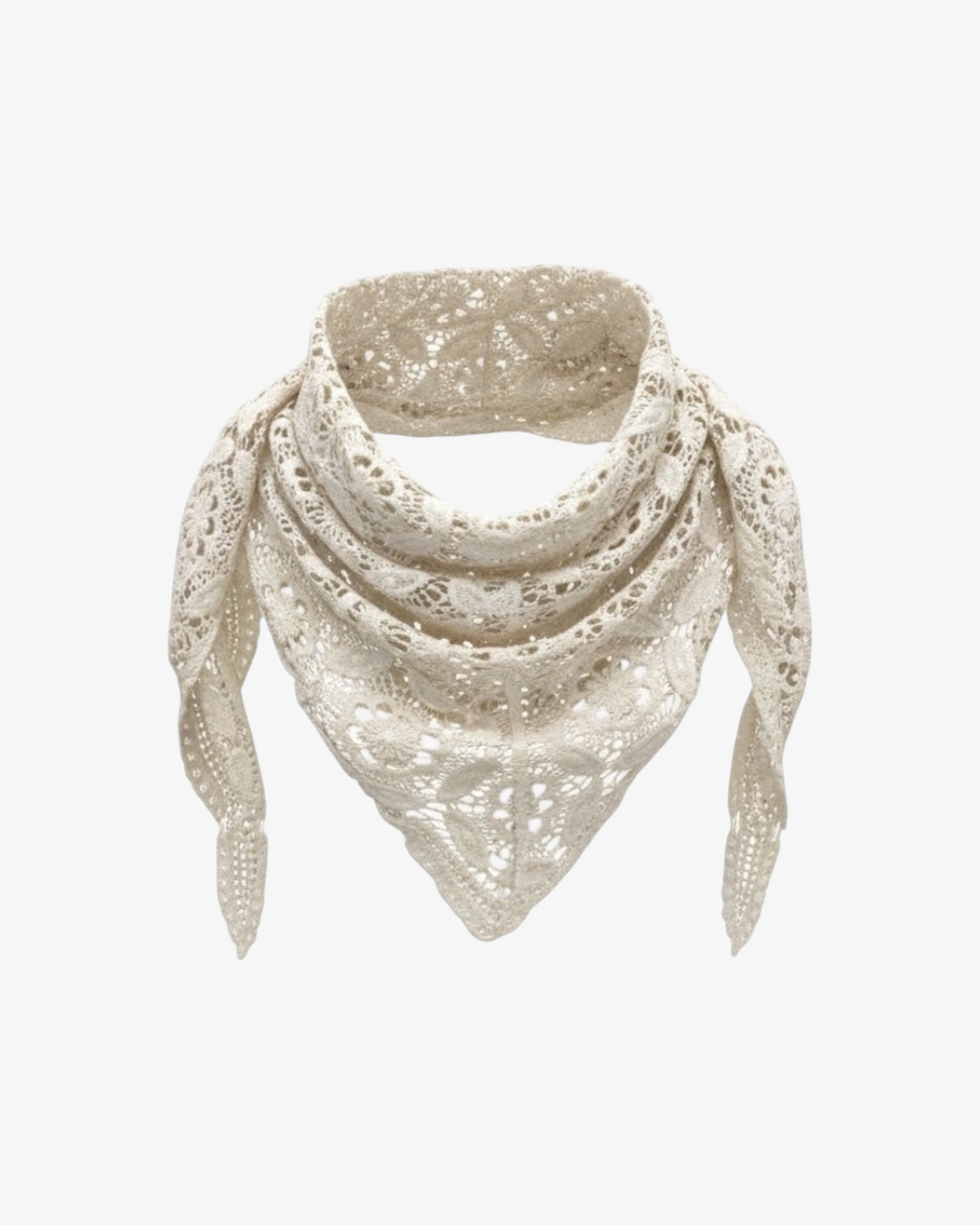 Foulard crochet HELLES beige en coton avec motif ajouré délicat, accessoire bohème polyvalent