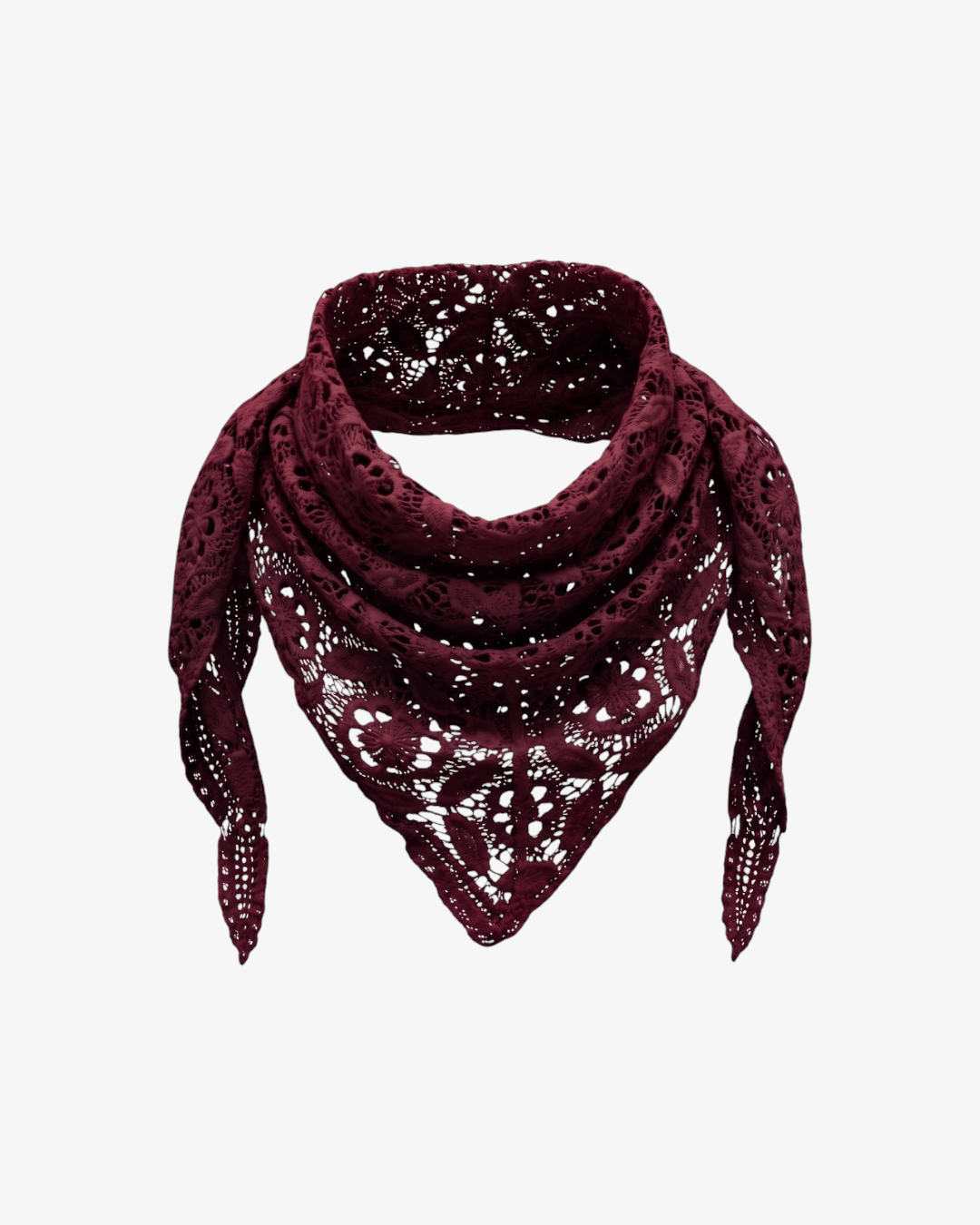 Foulard HELLES en crochet bordeaux 100% coton au motif floral ajouré style bohème
