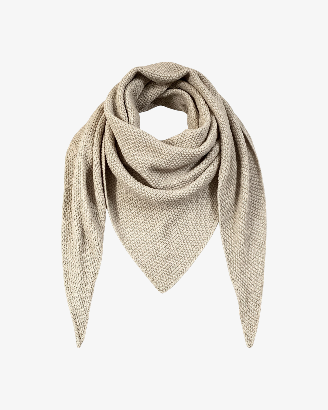 Foulard triangle tricot HELLES beige en maille douce, accessoire d'hiver élégant fabriqué en Italie.