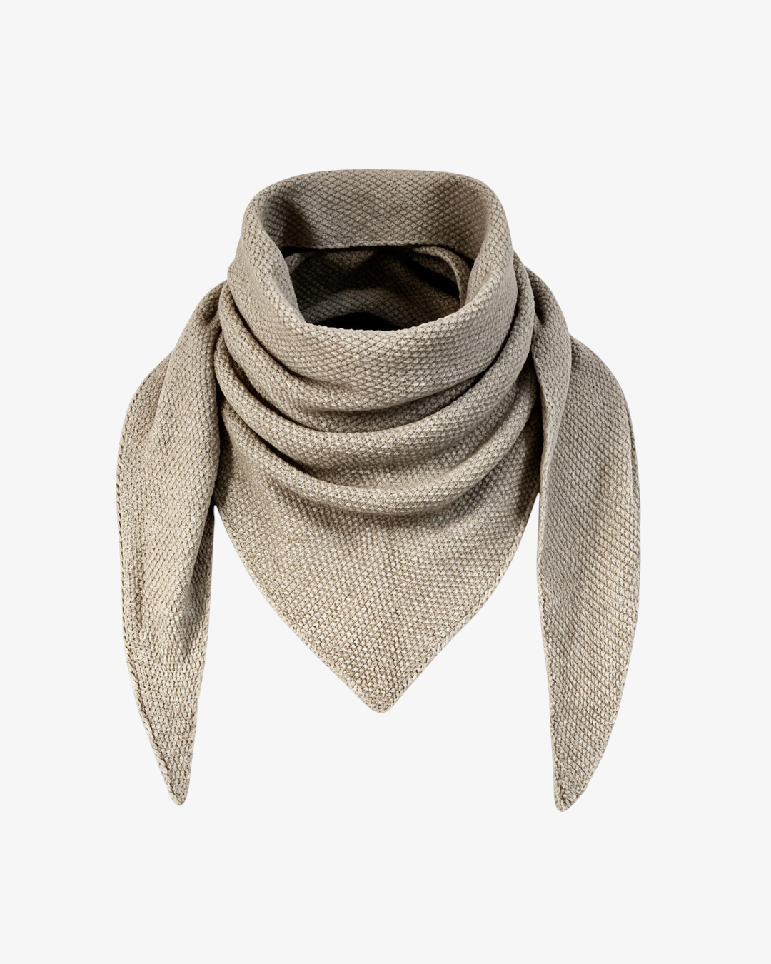 Foulard triangle tricot HELLES beige en mélange de laine et alpaga, texture douce et élégante pour l'hiver.