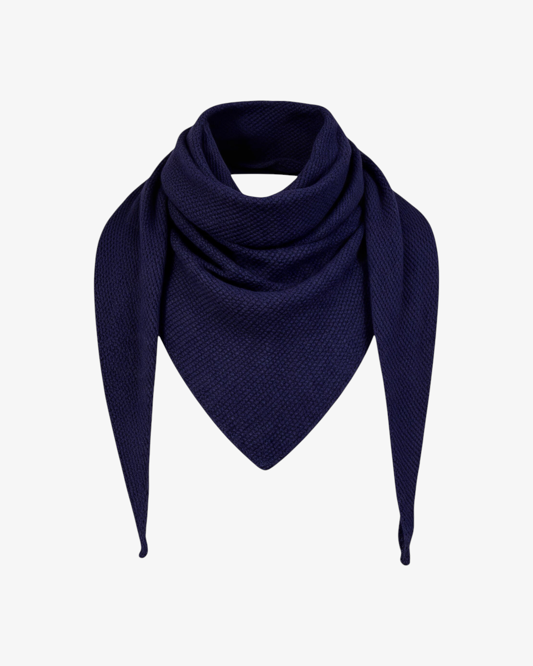 Foulard triangle tricot bleu marine HELLES en mélange de laine et alpaga, texture douce et élégante pour l'hiver.