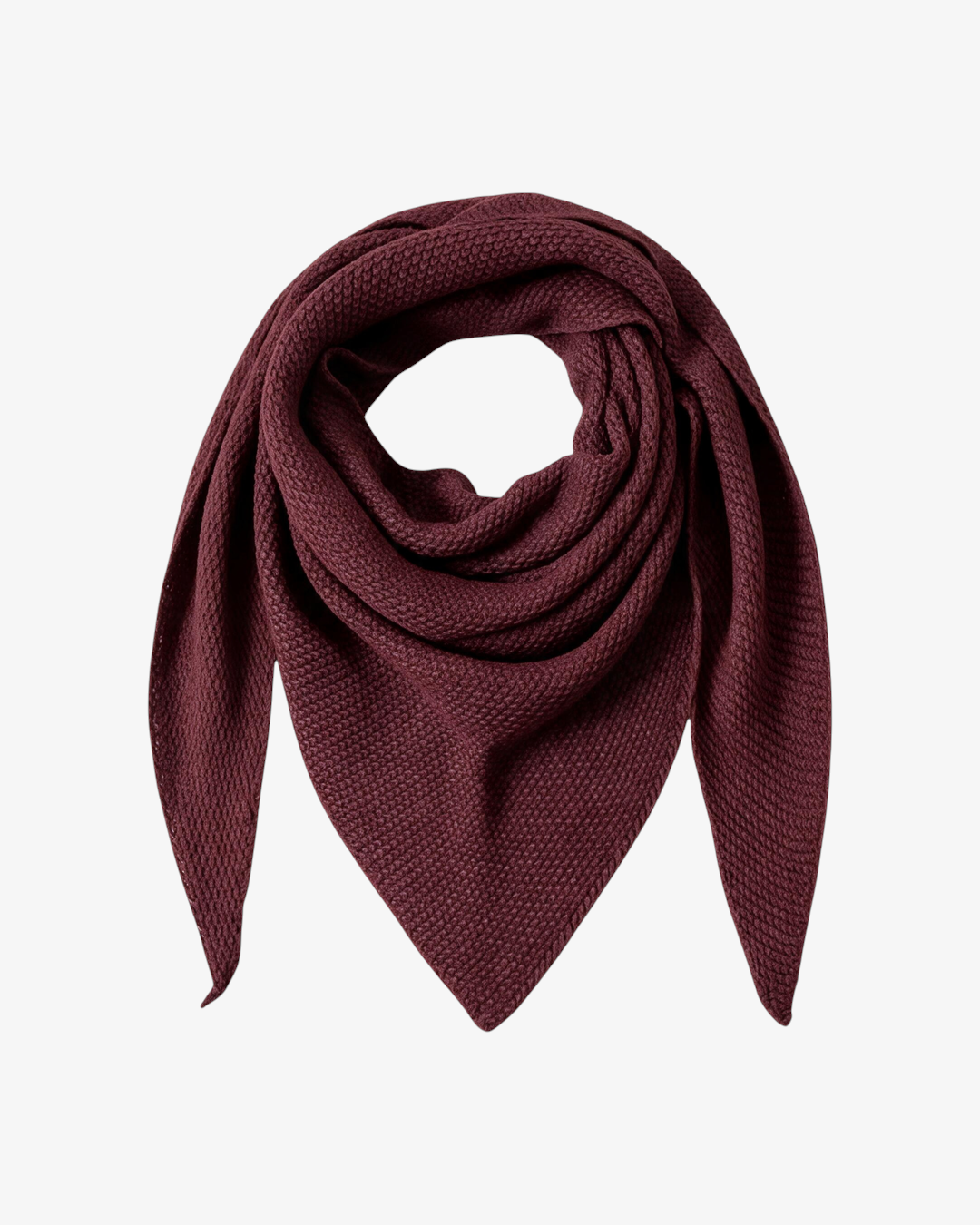 Foulard triangle tricot HELLES bordeaux en mélange de laine et alpaga, texture douce et élégante pour l'hiver.