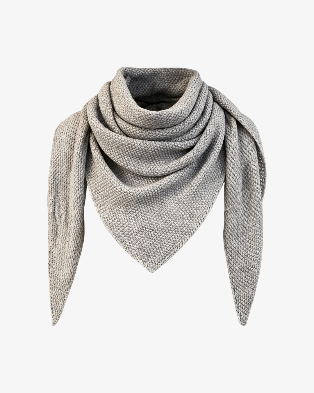 Foulard triangle tricot gris HELLES en mélange de laine et alpaga, texture douce et moelleuse pour l'hiver