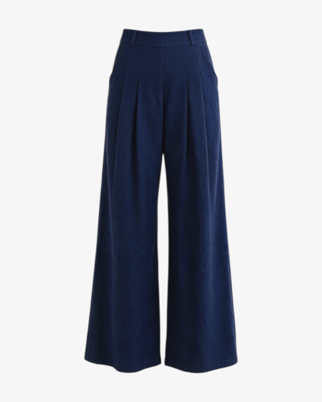 Pantalon large bleu marine HELLES à taille haute, coupe fluide et élégante en polyester et élasthanne