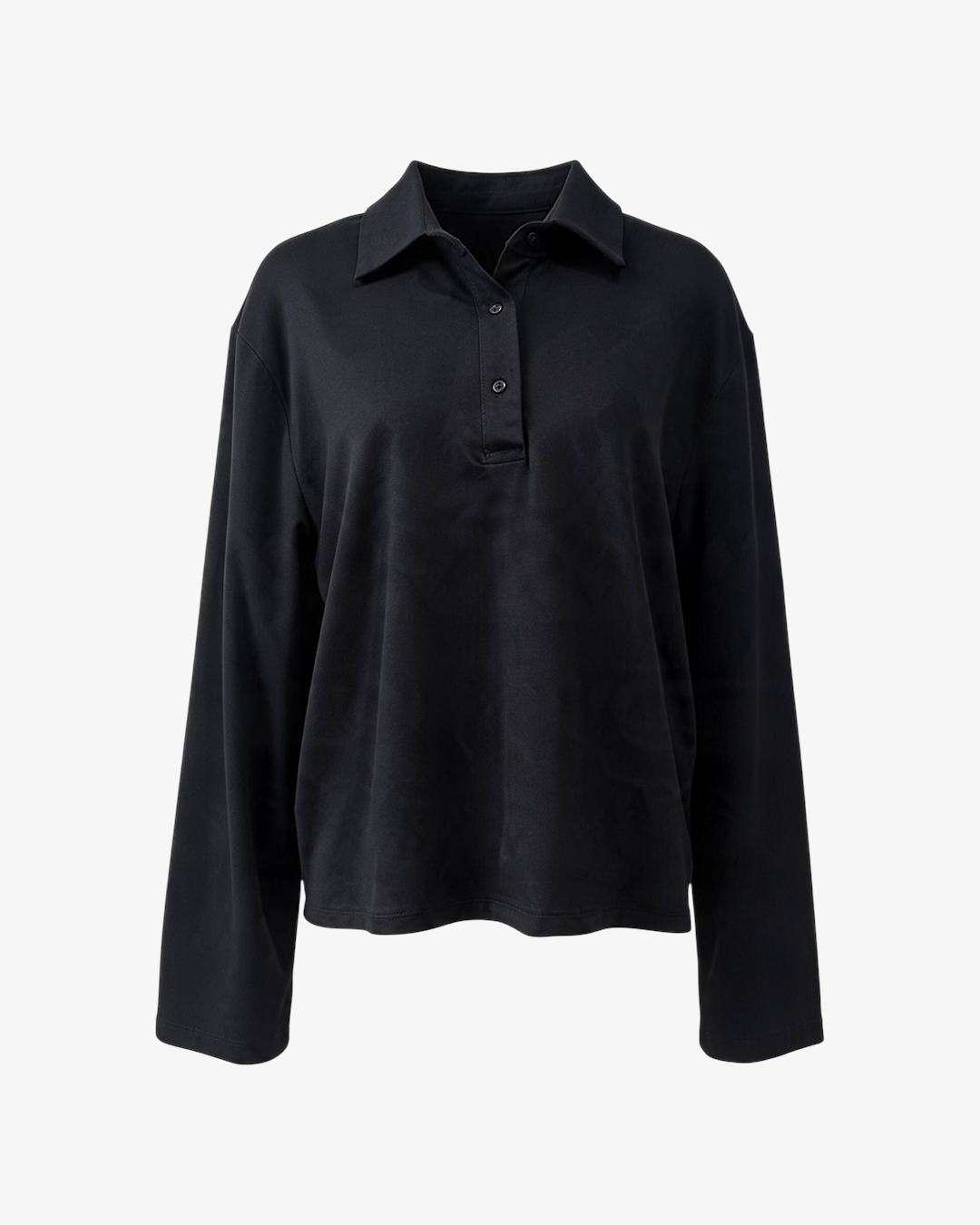 Polo basique noir à manches longues HELLES avec col classique et patte de boutonnage