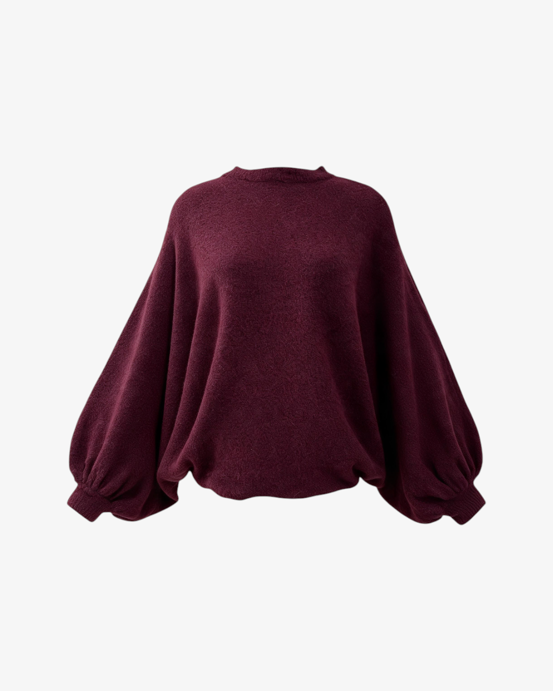 Pull HELLES Alon bordeaux en maille douce avec coupe ample, épaules tombantes et manches ballon volumineuses