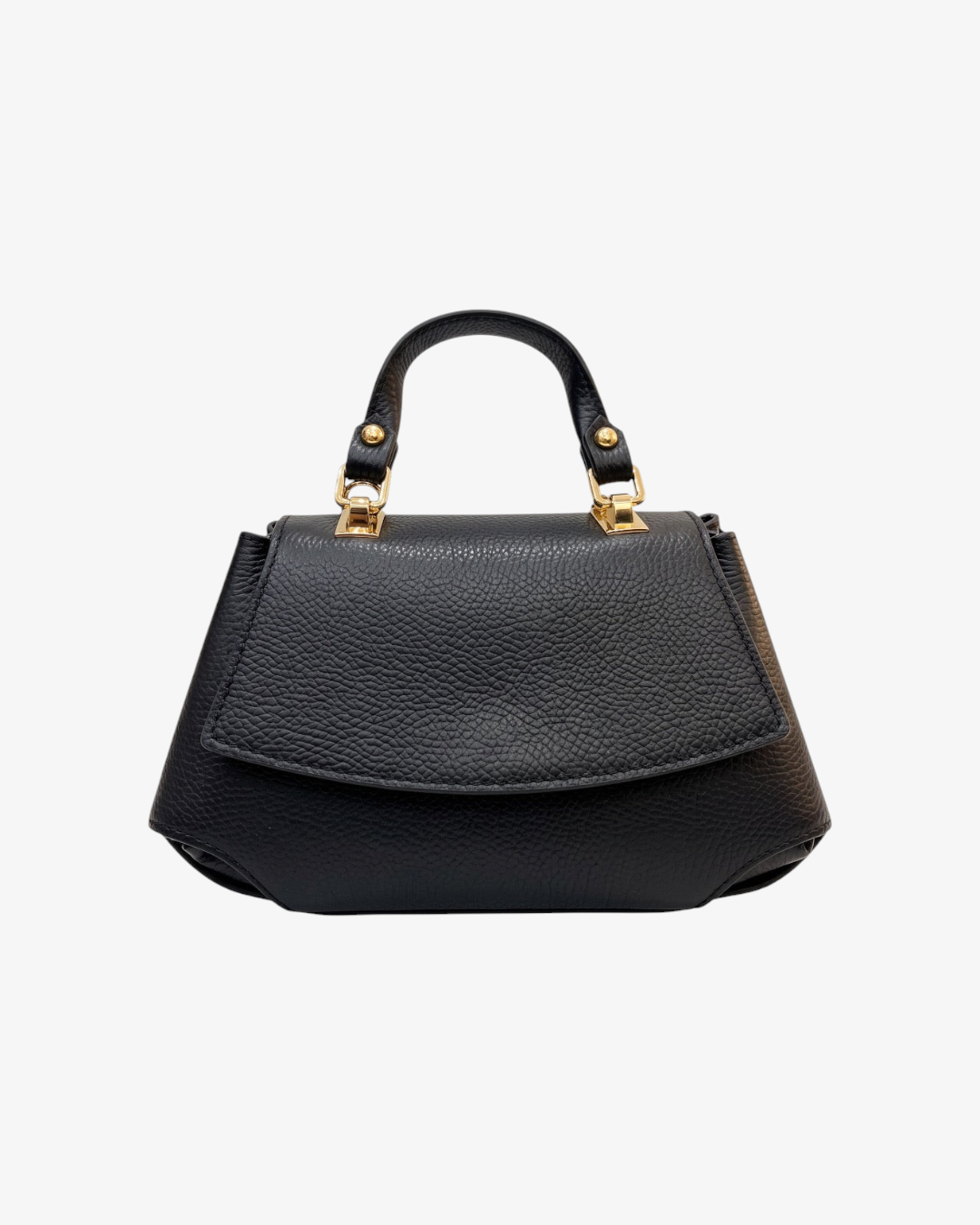 Sac à main HELLES Alma noir en cuir grainé avec rabat souple, poignée courte et finitions métalliques dorées