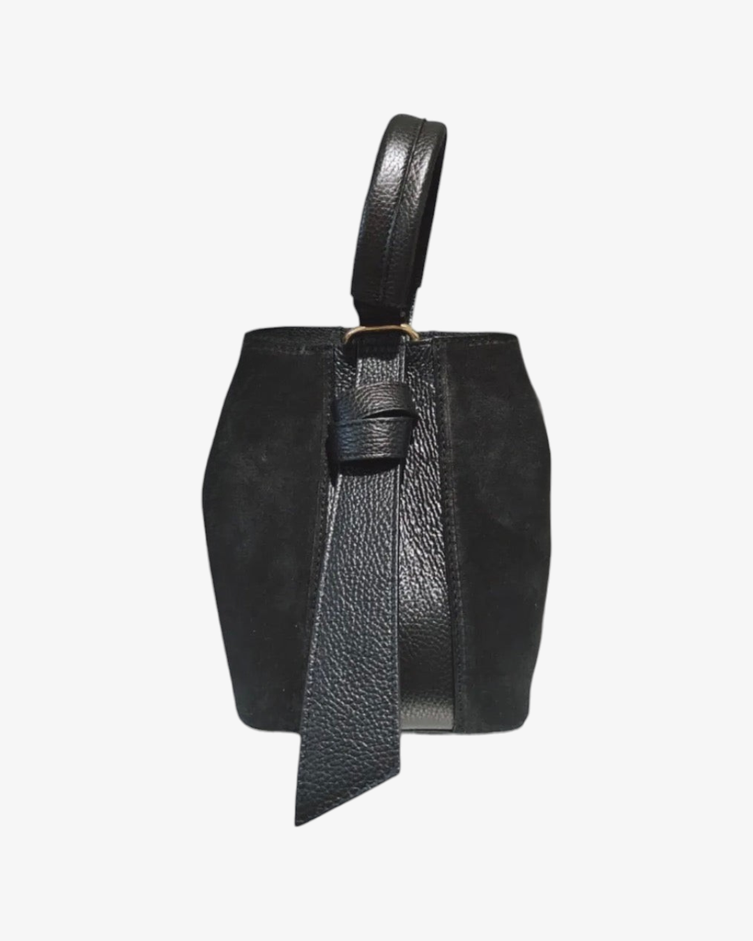 Sac seau HELLES Camilla en cuir noir et daim avec poignée structurée et détail de nœud élégant