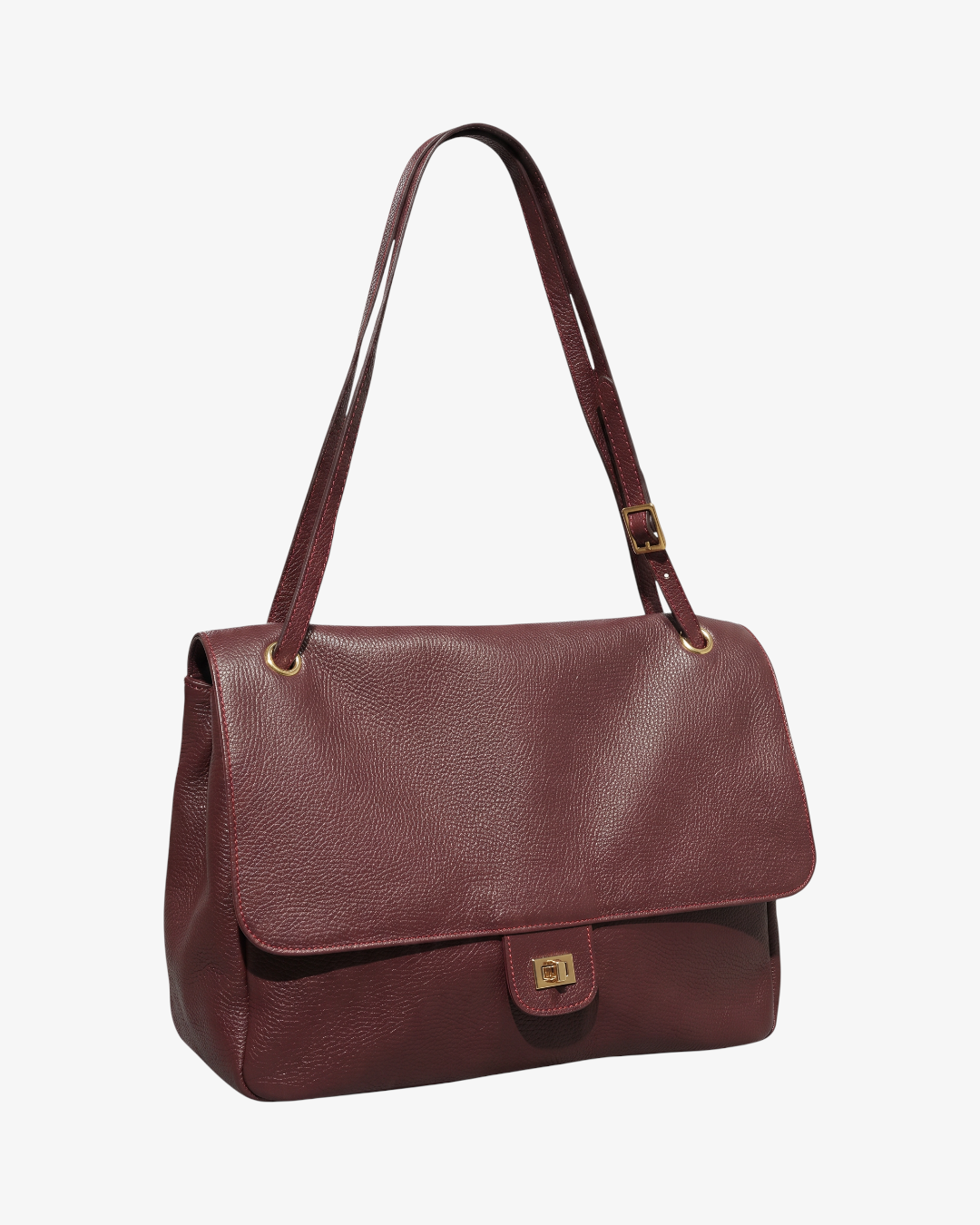 Sac à main HELLES Charlie en cuir grainé bordeaux avec bandoulière réglable et fermoir doré