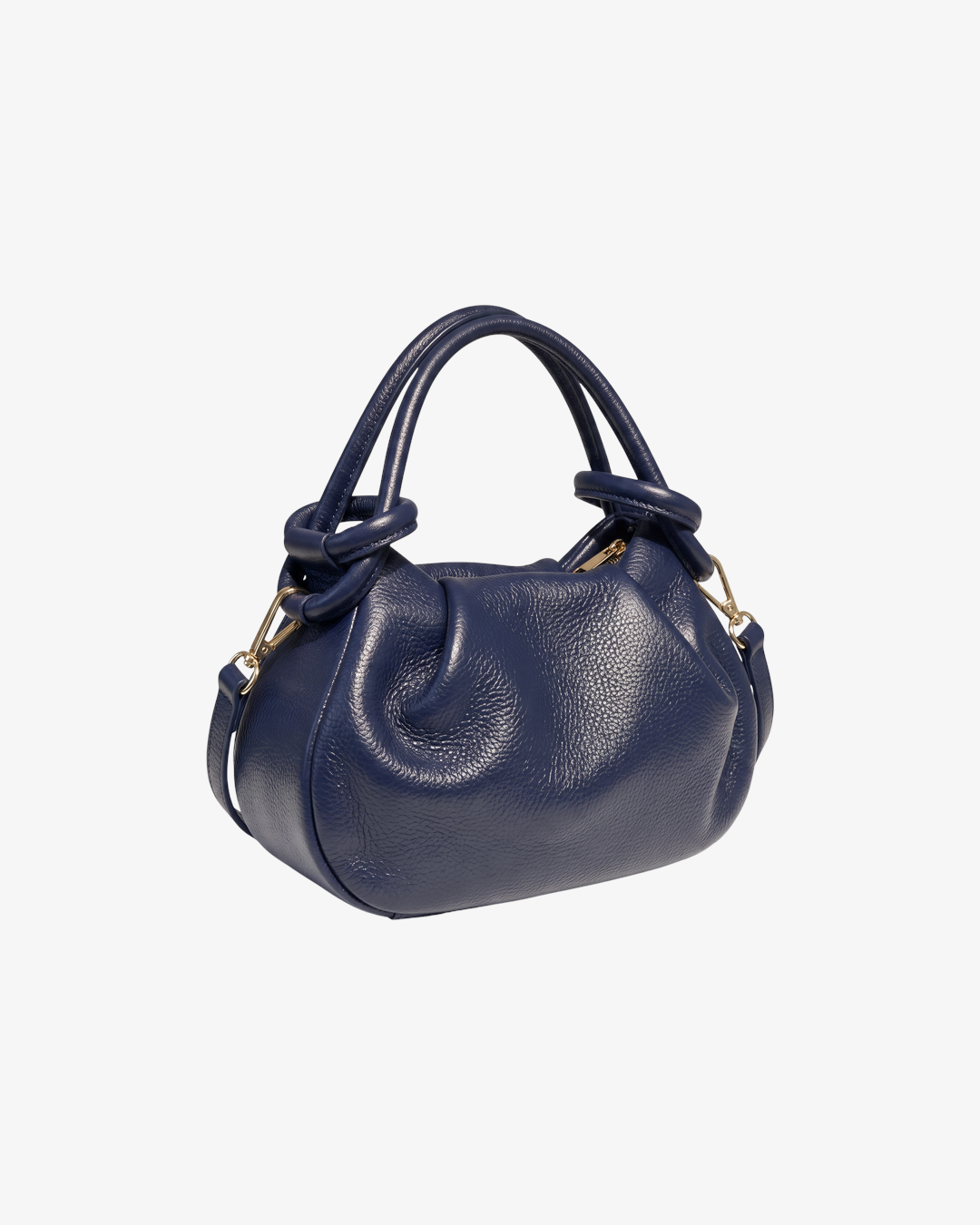 Sac à main HELLES KIM bleu marine en cuir grainé avec anses arrondies et détails dorés