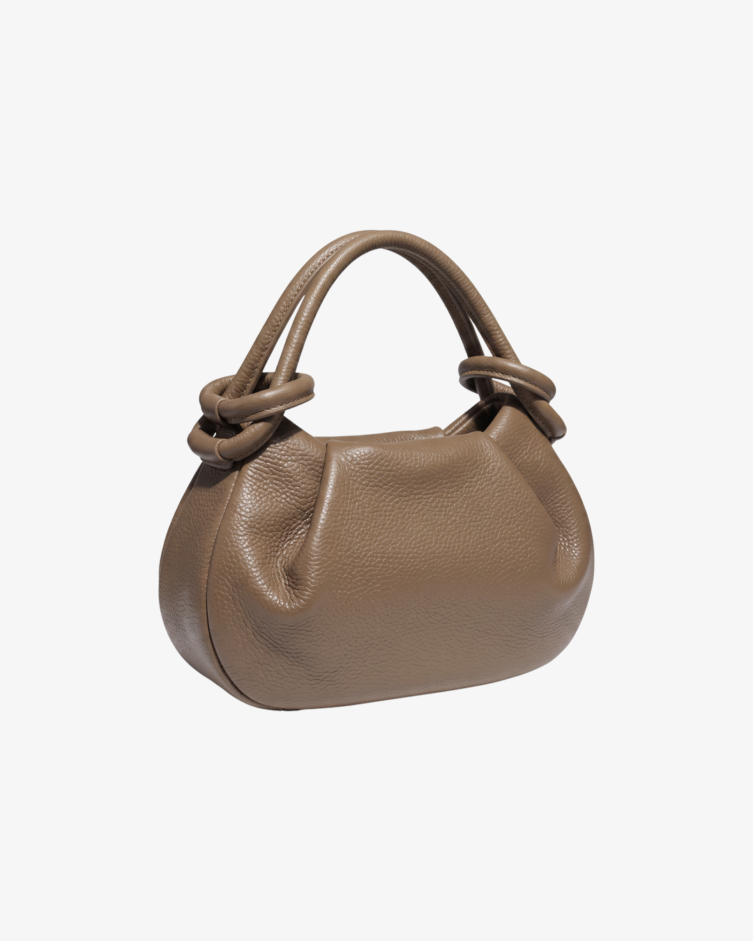 Sac à main HELLES Kim en cuir grainé marron taupe avec anses nouées et design arrondi