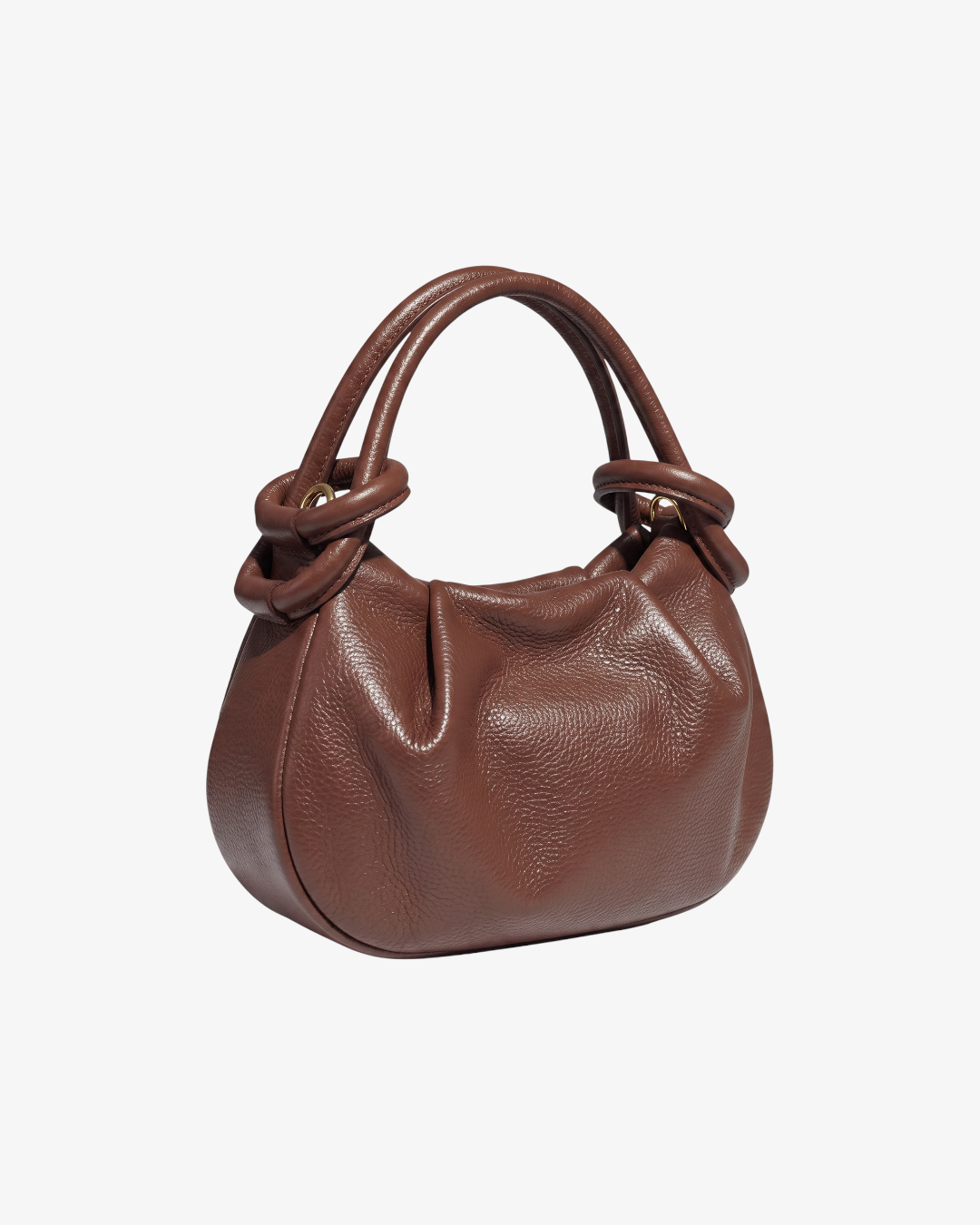 Sac à main HELLES Kim en cuir grainé marron avec anses torsadées et détails dorés