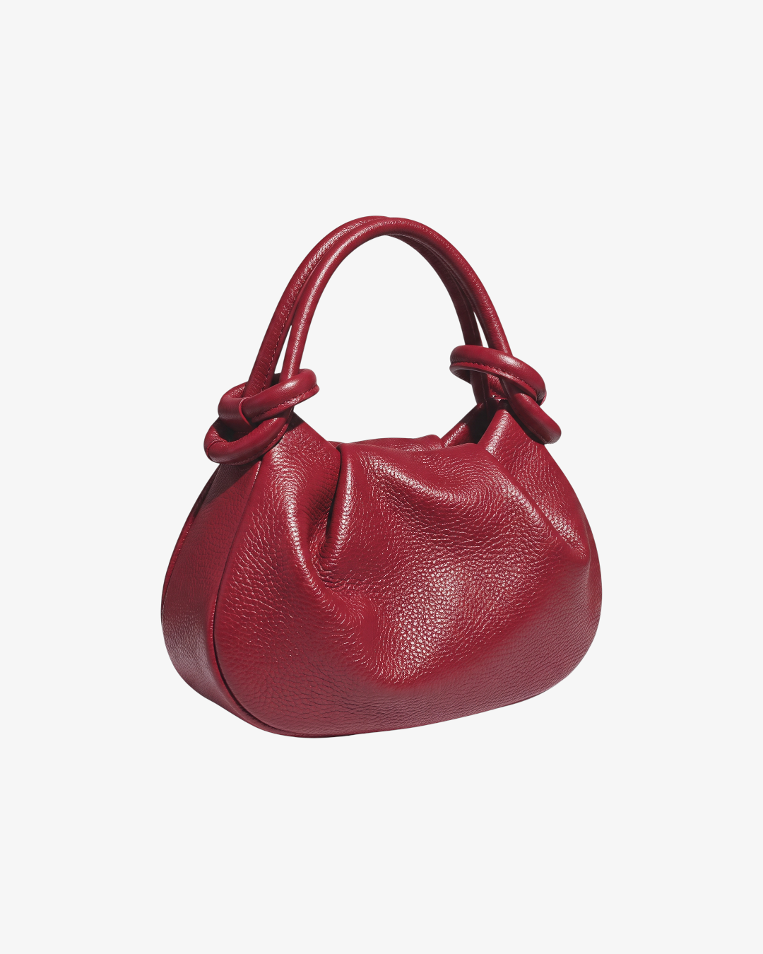 Sac à main HELLES Kim en cuir grainé rouge avec anses nouées et silhouette souple