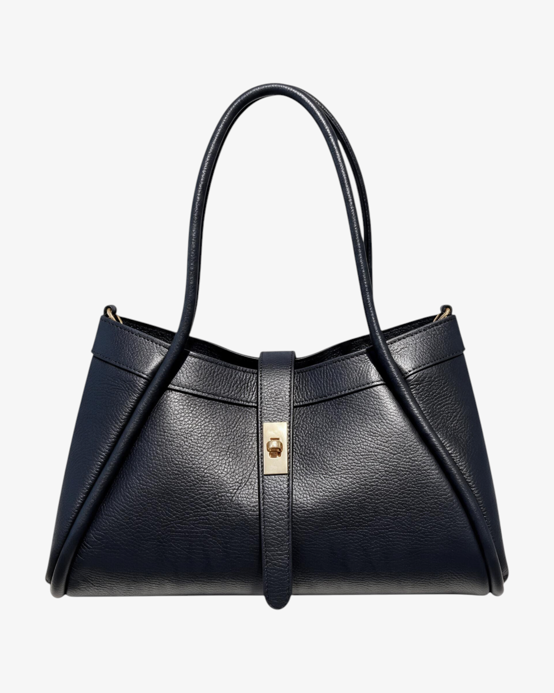 Sac Vicky HELLES en cuir grainé noir avec fermoir doré et anses, fabriqué en Italie